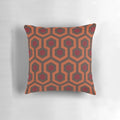 Retro Kubrick-inspired decorative pillow with shining carpet-inspired 1970s horror design