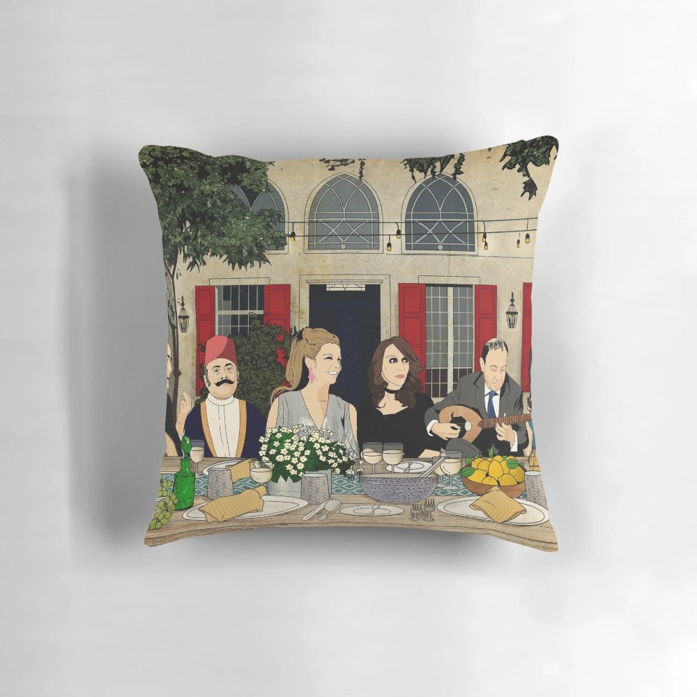 Retro-style decorative pillow inspired by the cultural heritage of Lebanon and the Middle East