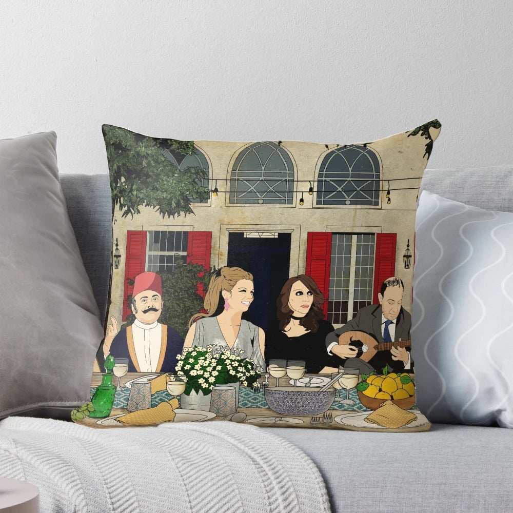 Retro-style decorative pillow inspired by the cultural heritage of Lebanon and the Middle East
