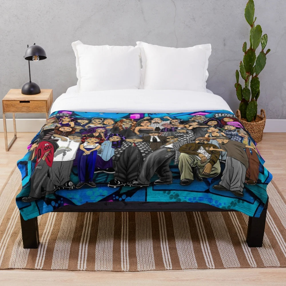 Lil Homies inspired plush blanket featuring retro urban art and Chicano culture