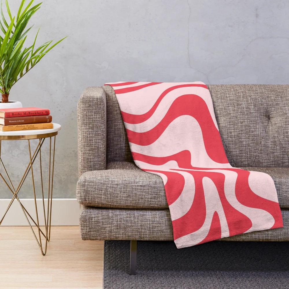 Retro liquid swirl abstract pattern plush blanket in cherry pink