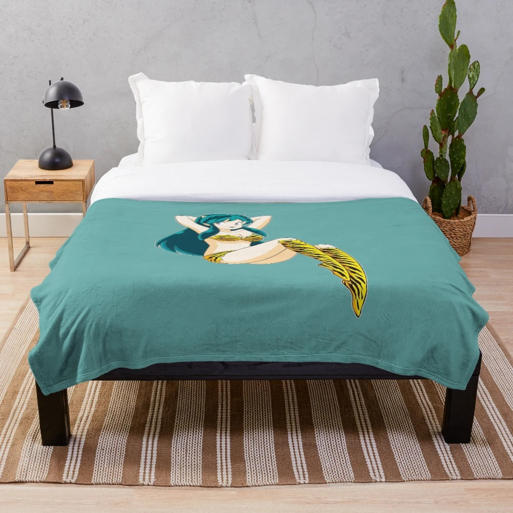 Lum Invader anime inspired pixel art plush blanket