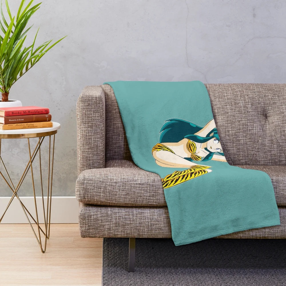 Lum Invader anime inspired pixel art plush blanket