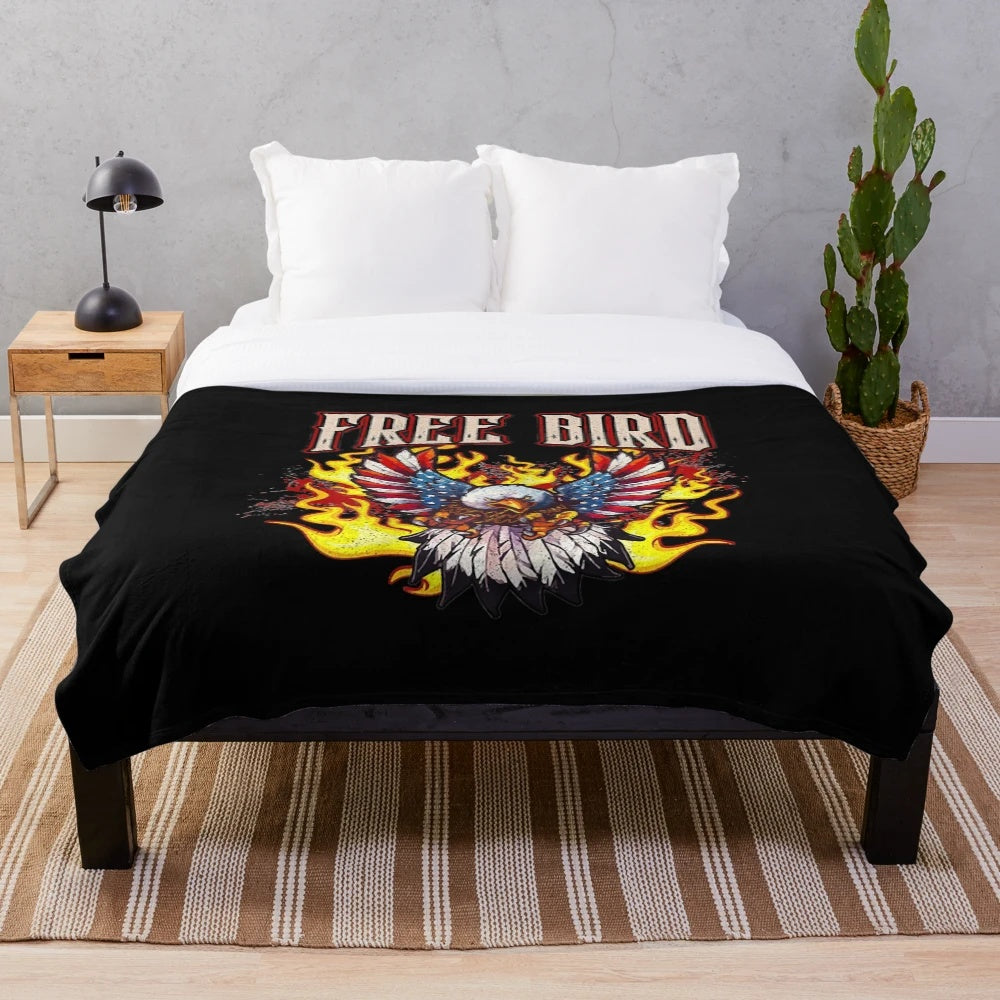 Plush blanket with Lynyrd Skynyrd inspired retro design