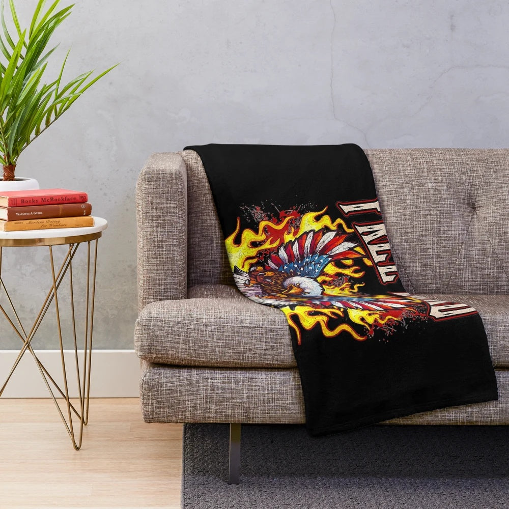 Plush blanket with Lynyrd Skynyrd inspired retro design