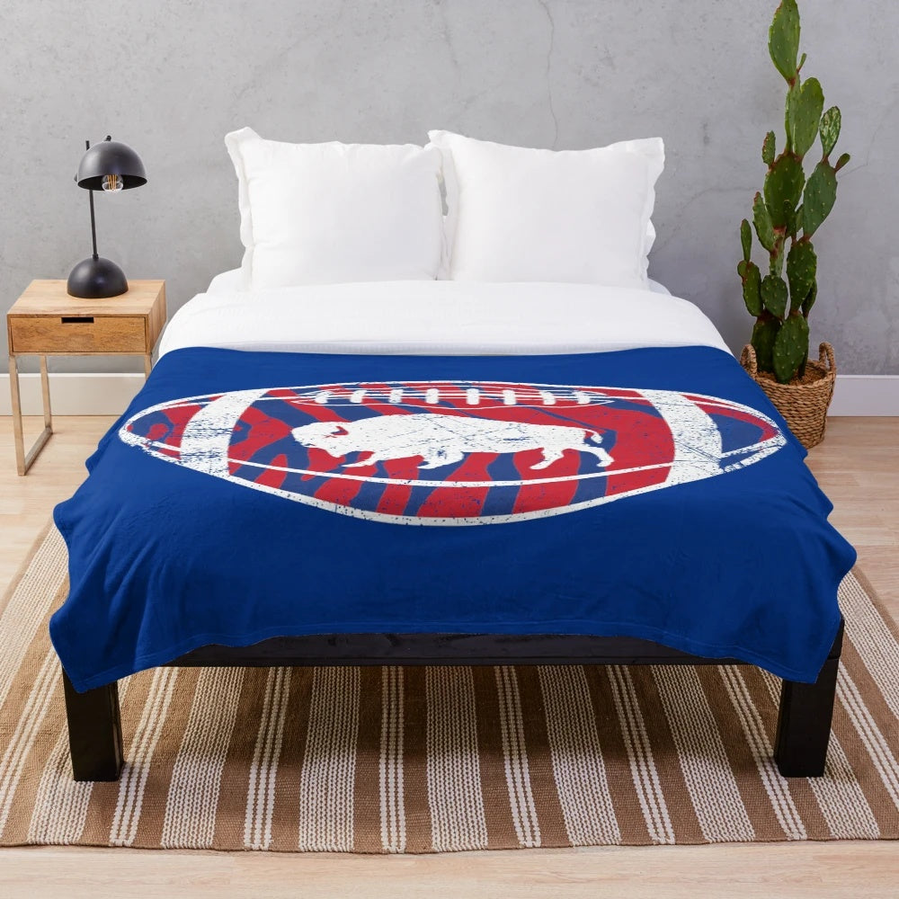 Retro Mafia Bison Football Inspired Blue Plush Blanket