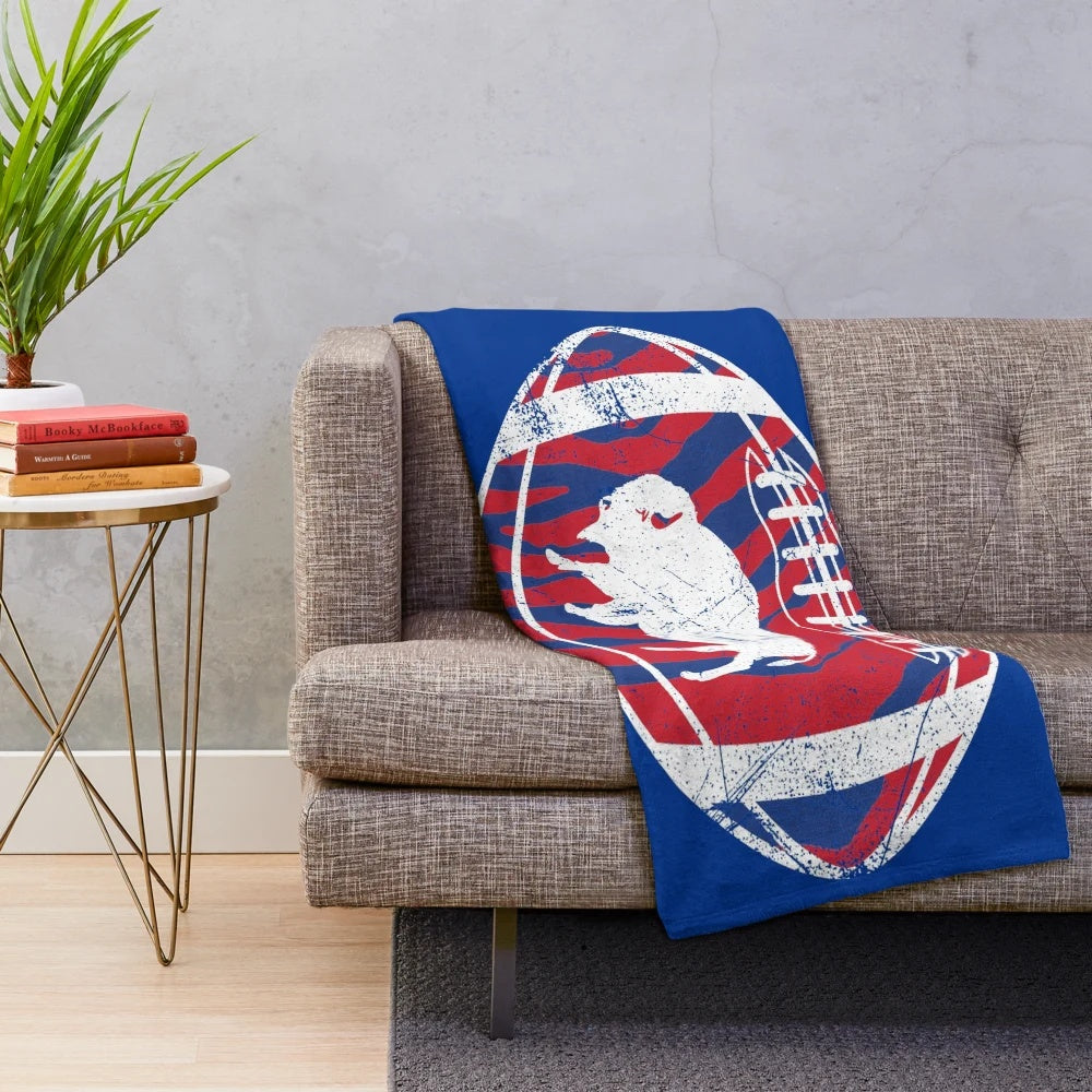 Retro Mafia Bison Football Inspired Blue Plush Blanket