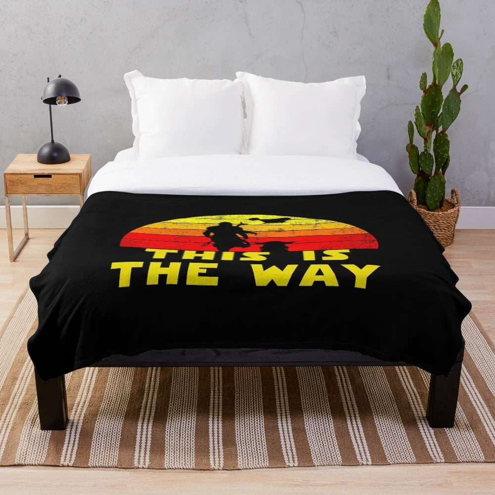 Retro Mandalorian and Baby Yoda Plush Blanket