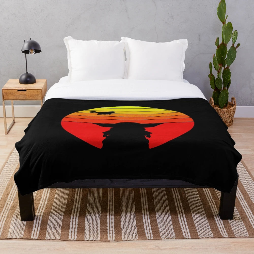 Retro plush blanket featuring Mandalorian-inspired design