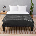 Plush Blanket Featuring a Vintage Blueprint Design of the Mazda RX-8 Sports Car