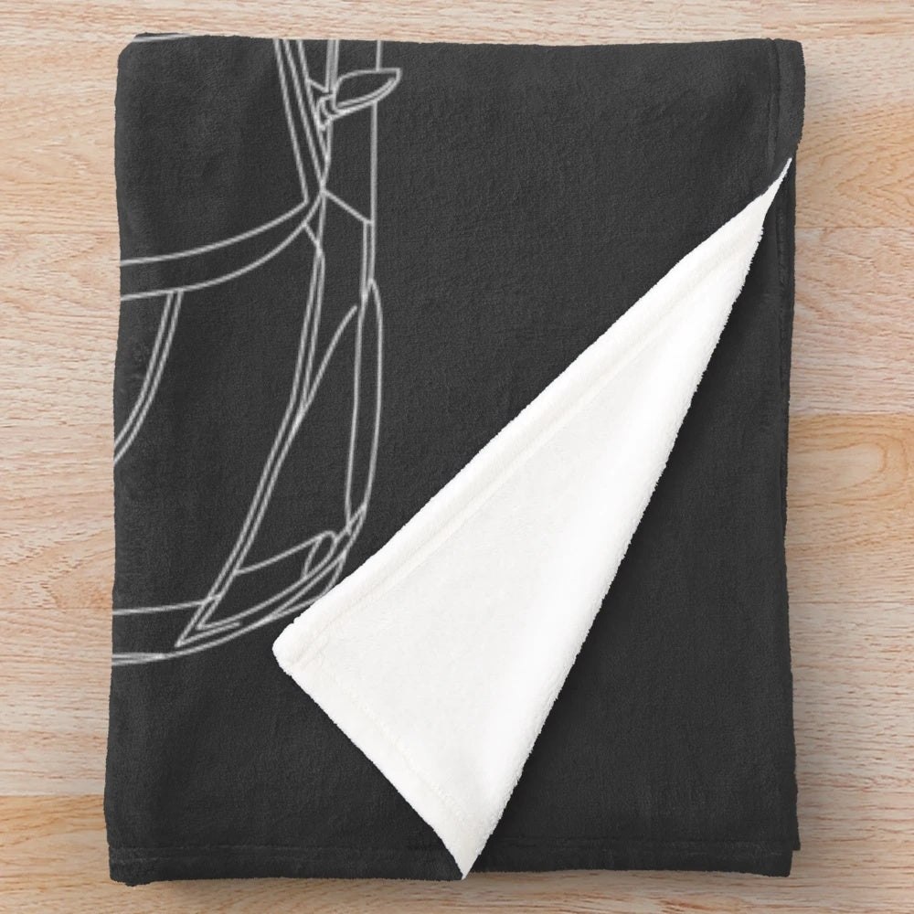 Plush Blanket Featuring a Vintage Blueprint Design of the Mazda RX-8 Sports Car