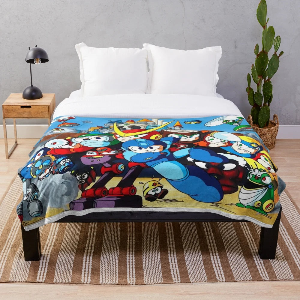 Mega Man 2 inspired plush blanket with retro sprite art