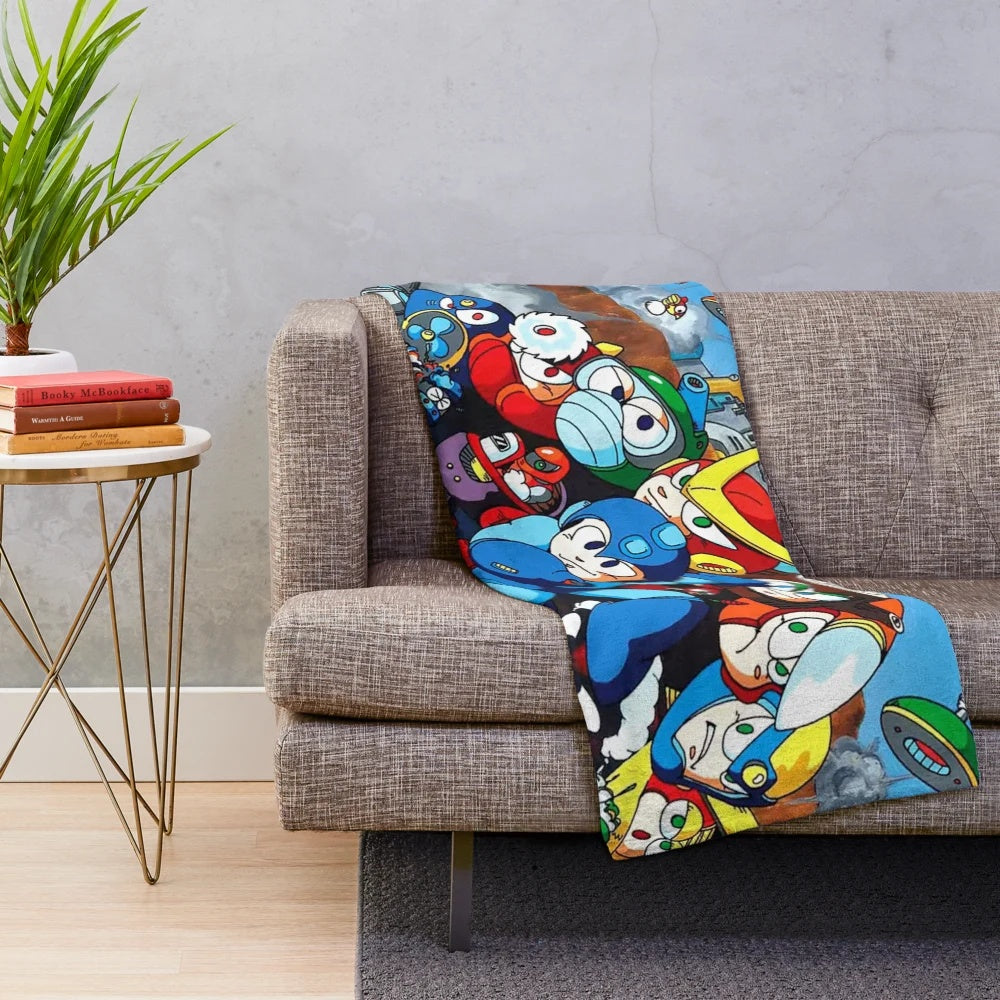 Mega Man 2 inspired plush blanket with retro sprite art