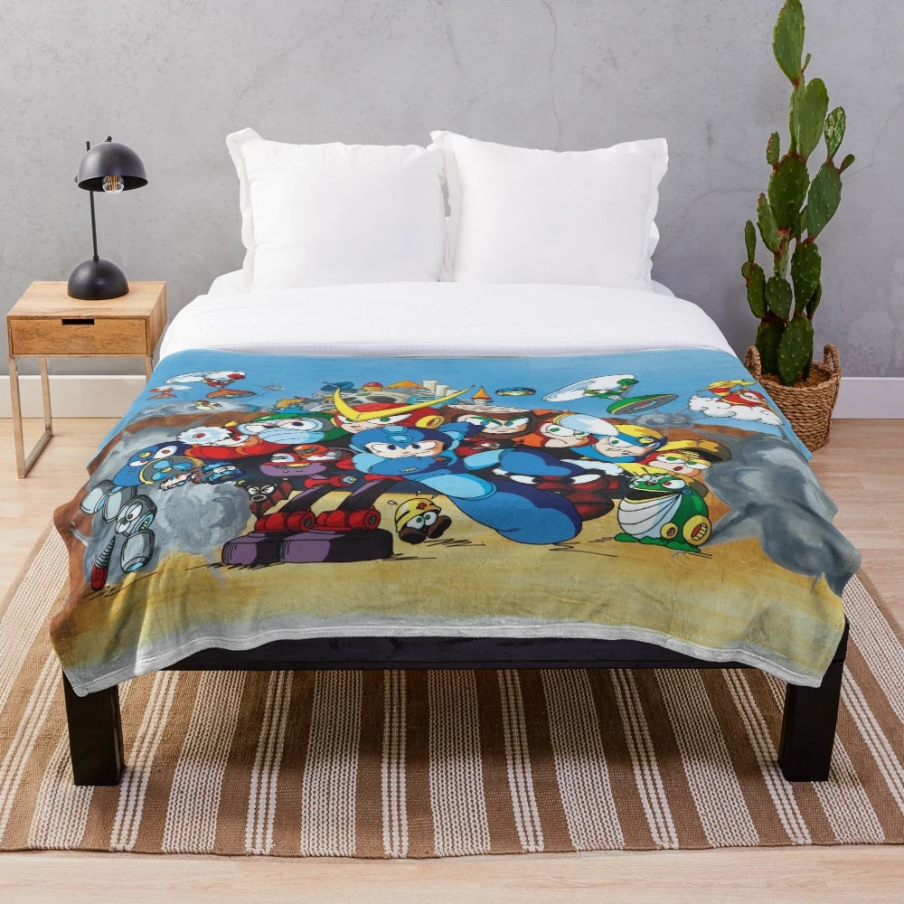 Retro Megaman 2 inspired plush blanket featuring pixel art design