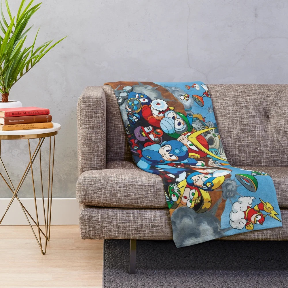 Retro Megaman 2 inspired plush blanket featuring pixel art design