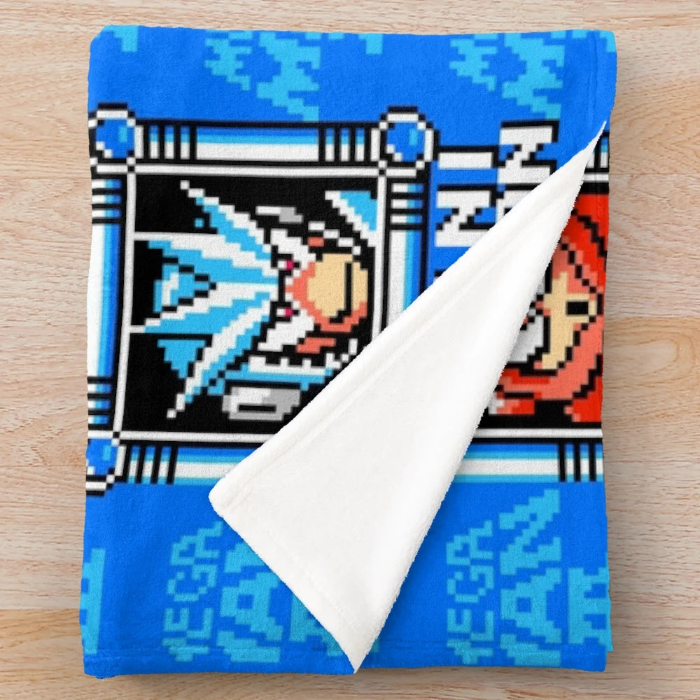 Retro Megaman 3 inspired plush blanket featuring the classic stage select screen