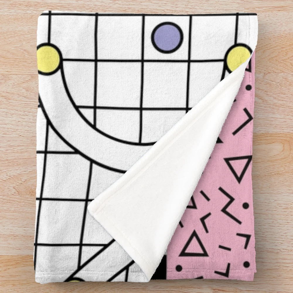 Retro Memphis pattern plush blanket in 80s and 90s inspired abstract design