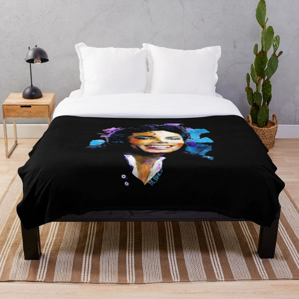 Retro Michael Jackson portrait plush blanket with pop art inspired design