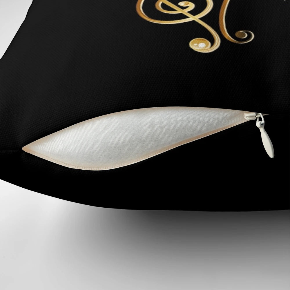 Retro microphone with music notes and clef printed on a decorative pillow