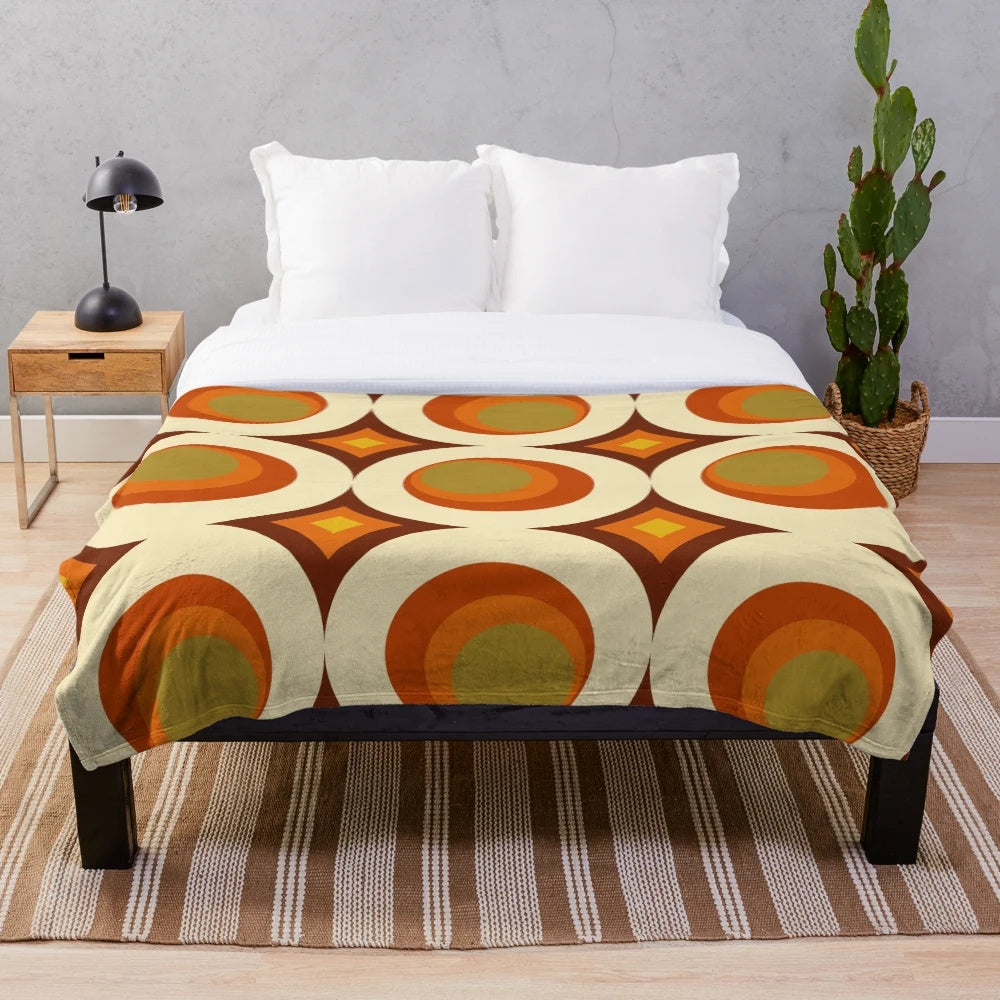 Retro mid century modern 70s style plush geometric pattern blanket