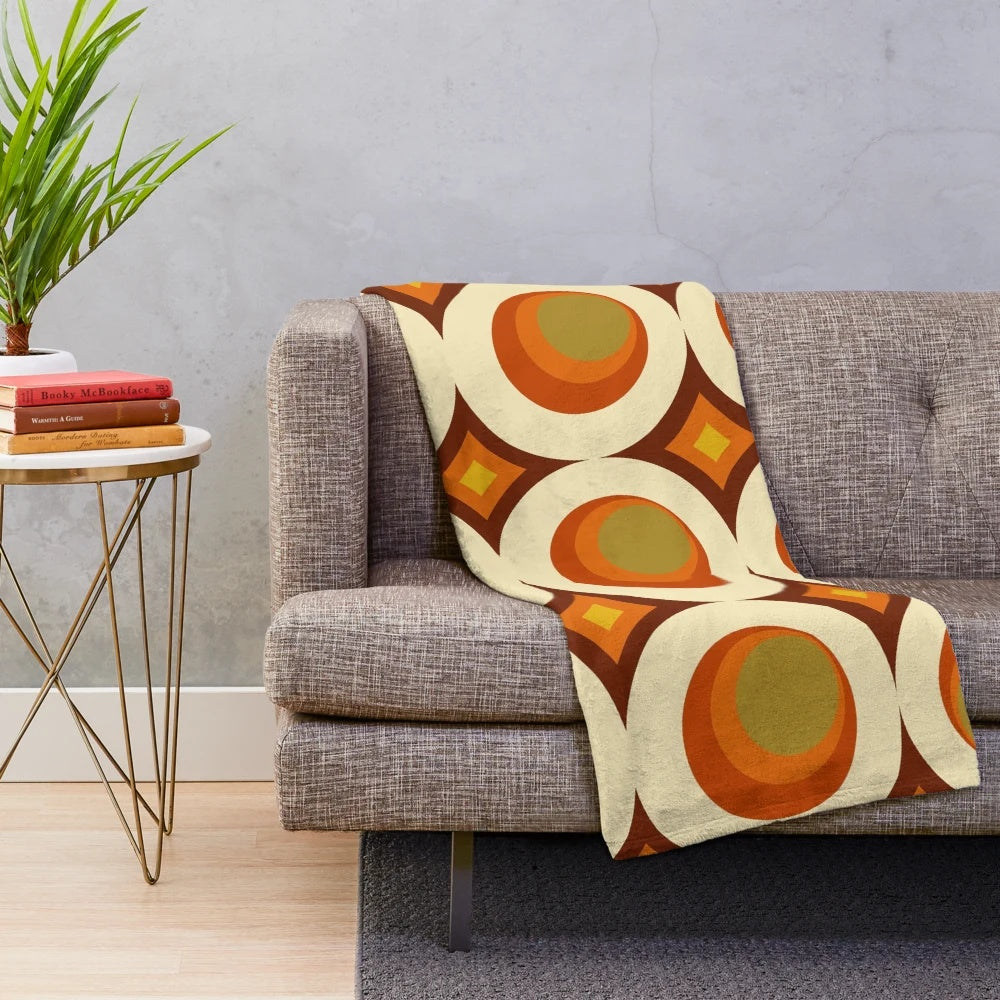 Retro mid century modern 70s style plush geometric pattern blanket