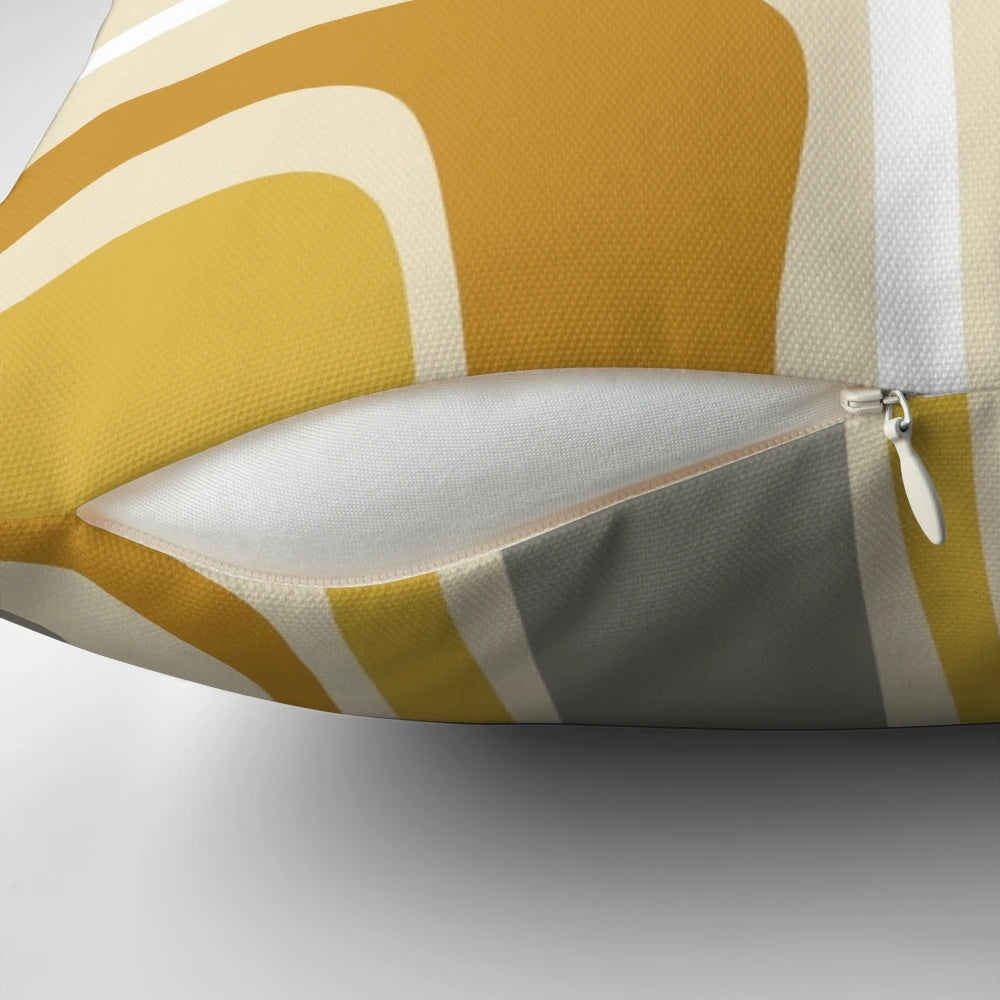 Retro mid-century modern abstract pattern mustard, ochre, and grey decorative throw pillow