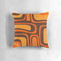 Retro mid-century modern abstract pattern pillow in brown and orange colors