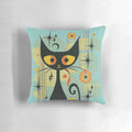 Mid-century modern atomic cat pillow with a retro black cat design