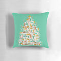 Vintage-inspired mid century modern miniature house Christmas tree pillow