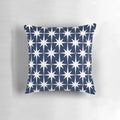 Vintage-inspired mid-century modern navy blue and white starburst pattern nautical throw pillow