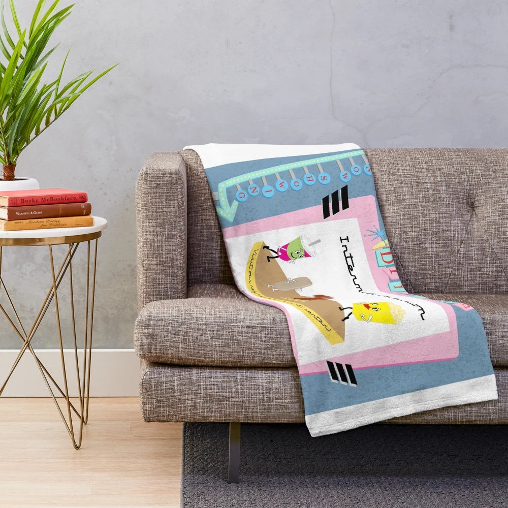 Retro mid-century modern plush blanket with drive-in movie theater design