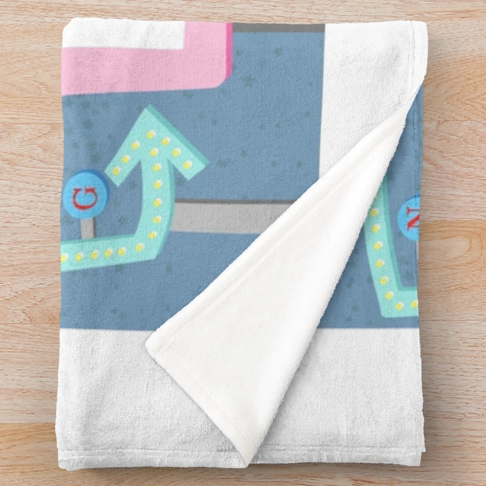 Retro mid-century modern plush blanket with drive-in movie theater design