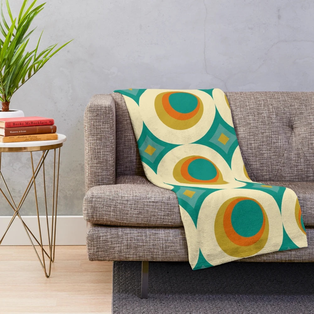 Cozy mid century modern plush blanket with geometric pattern