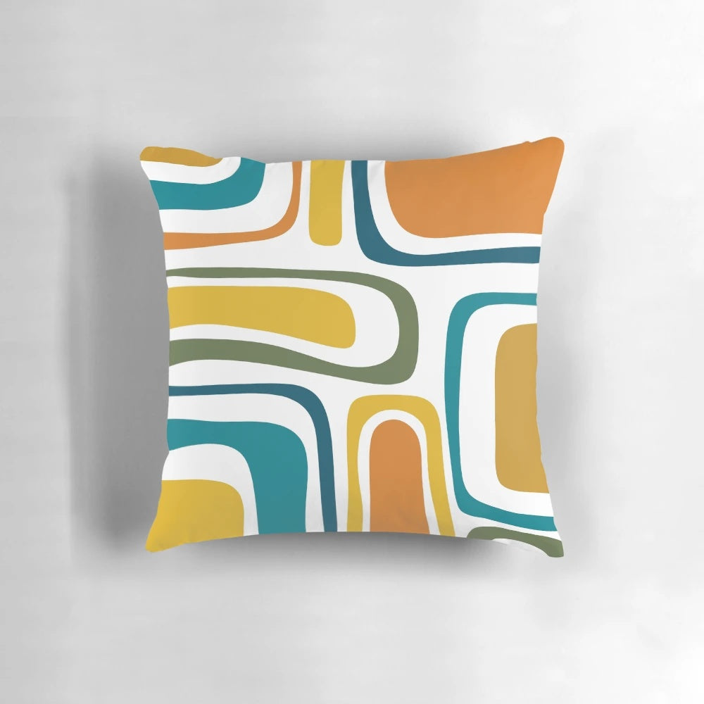 Retro Midcentury Modern Abstract Pattern Moroccan Teal Mustard Orange Olive Throw Pillow