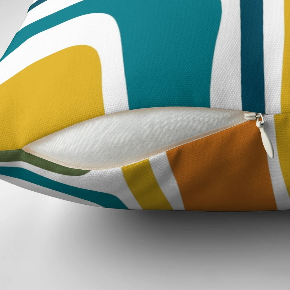 Retro Midcentury Modern Abstract Pattern Moroccan Teal Mustard Orange Olive Throw Pillow
