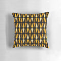 Retro midcentury modern minimalist teardrops pattern pillow in black and ochre colors