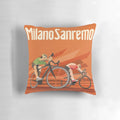 Retro Milan-San Remo cycling art pillow featuring a vintage, illustrated design of the iconic cycling race.