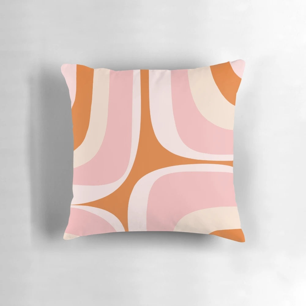 Retro minimalist abstract design throw pillow in pink and orange colors
