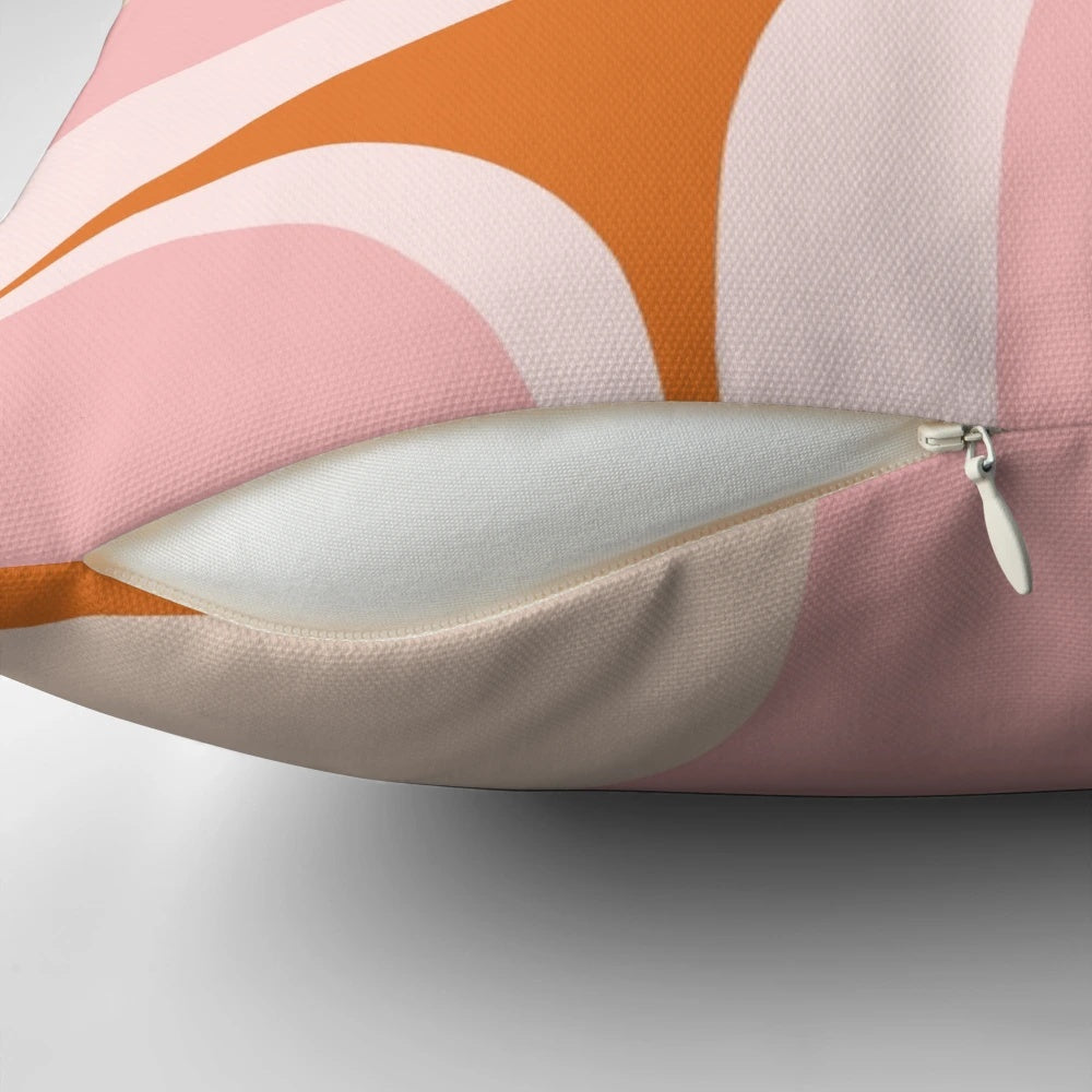 Retro minimalist abstract design throw pillow in pink and orange colors