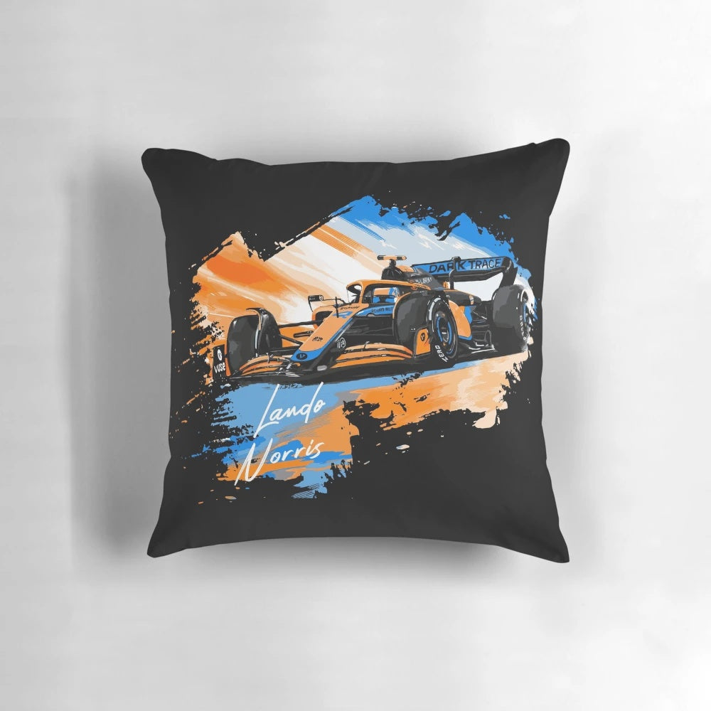 Pillow featuring a retro and minimalist design inspired by Formula 1 driver Lando Norris