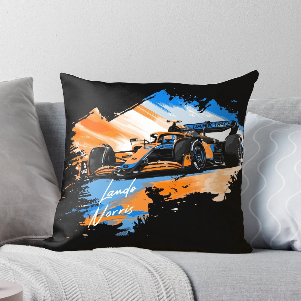 Pillow featuring a retro and minimalist design inspired by Formula 1 driver Lando Norris