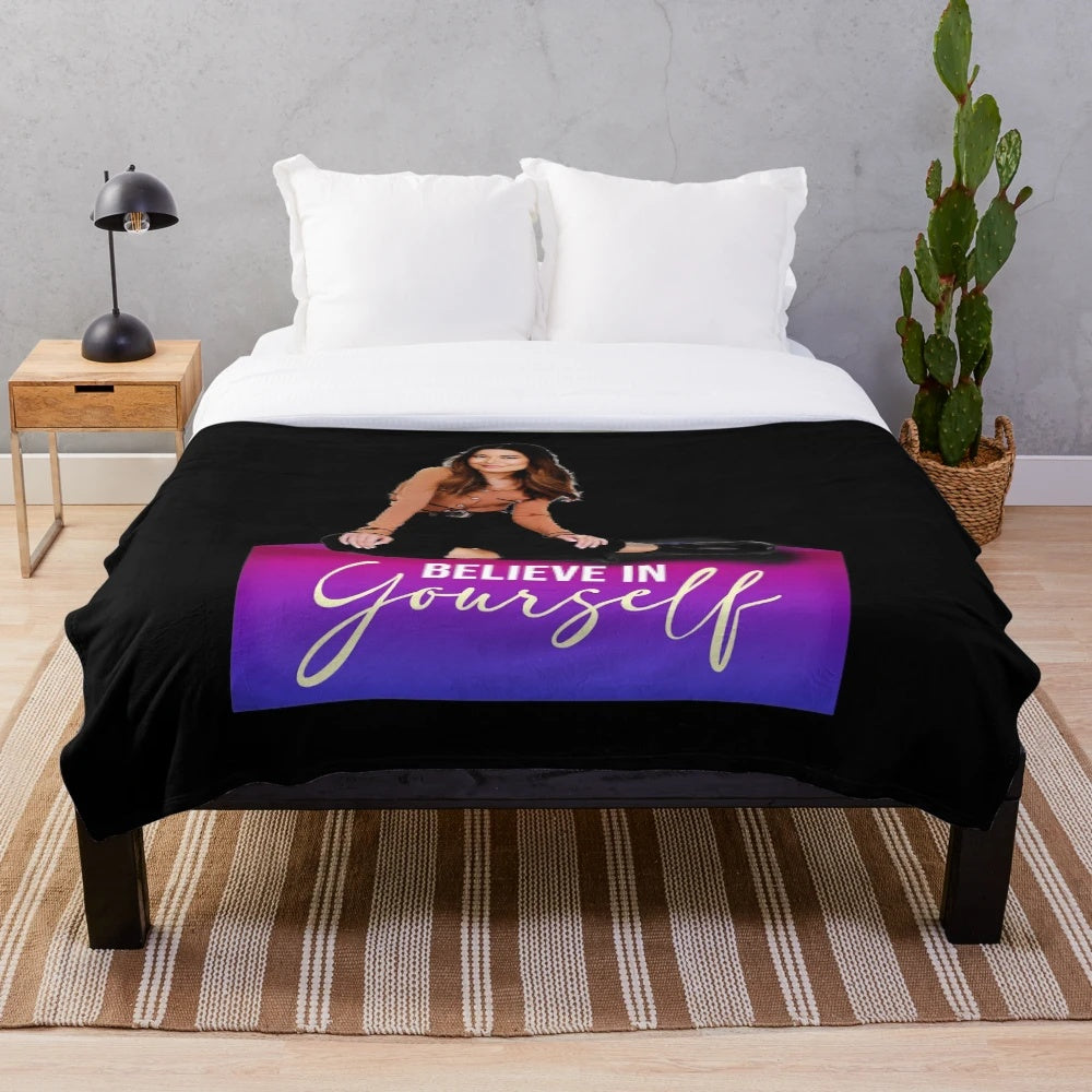 Retro Miranda Cosgrove Inspired Plush Blanket with Believe in Yourself Graphic
