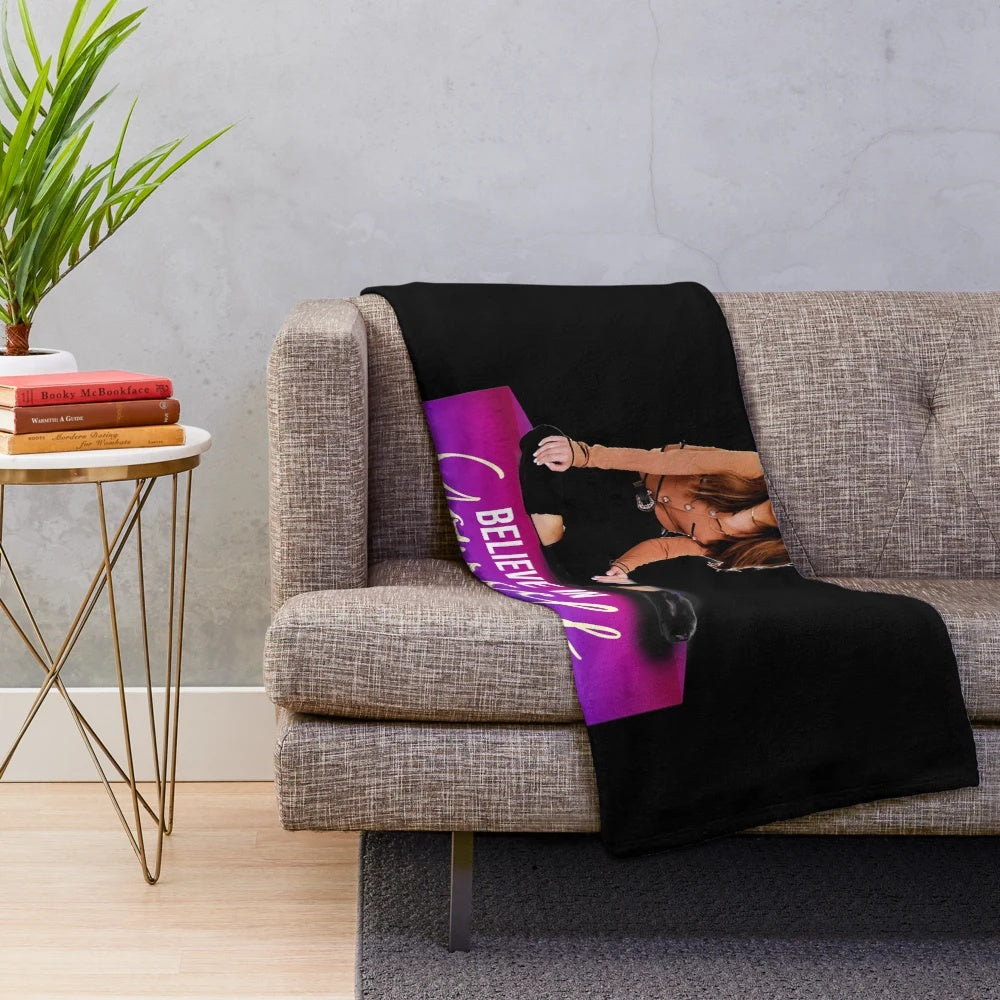 Retro Miranda Cosgrove Inspired Plush Blanket with Believe in Yourself Graphic