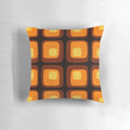 Colorful and vibrant 60s-inspired retro mod pillow with a funky pattern of squares and distressed design