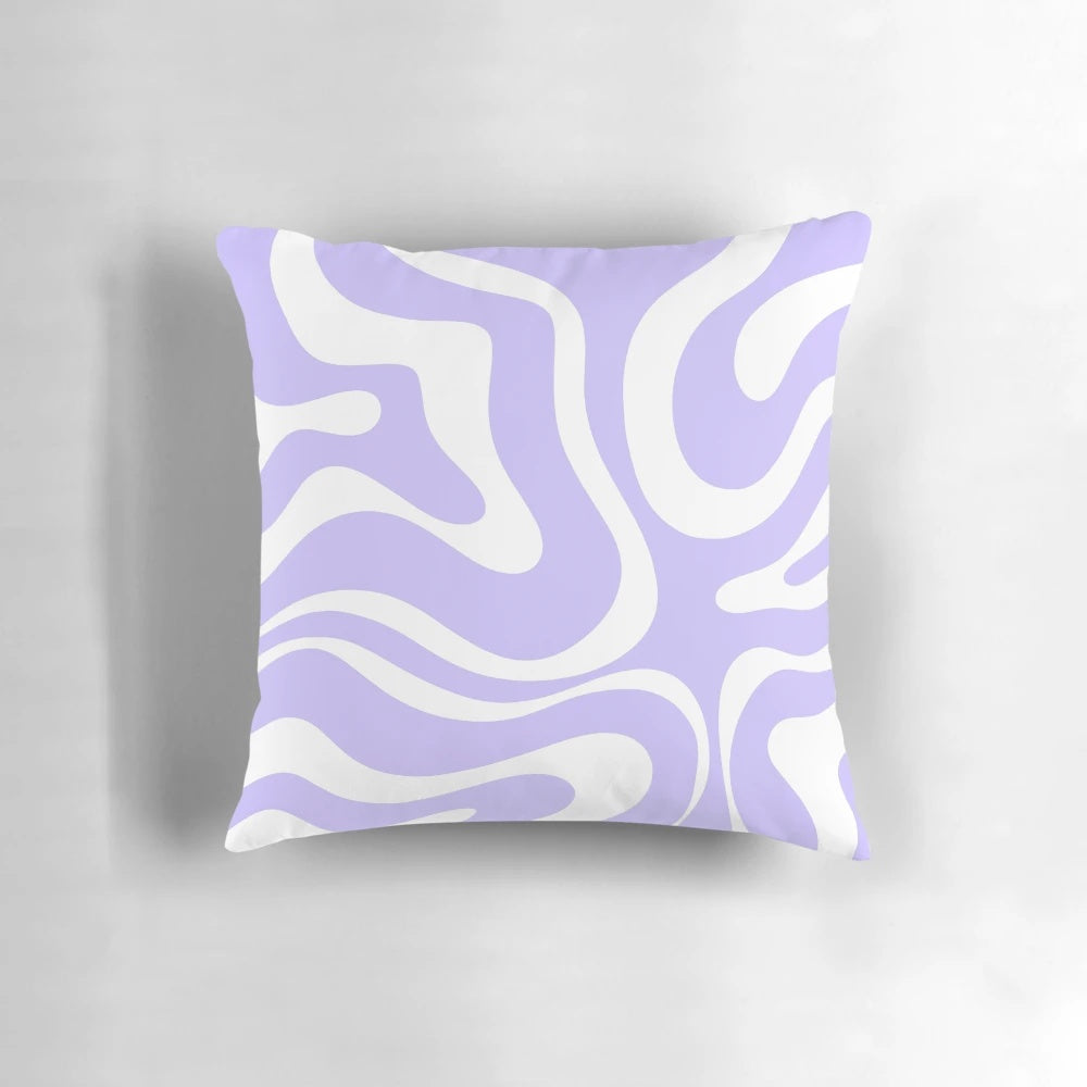 Retro modern abstract pattern square pillow in light purple and white