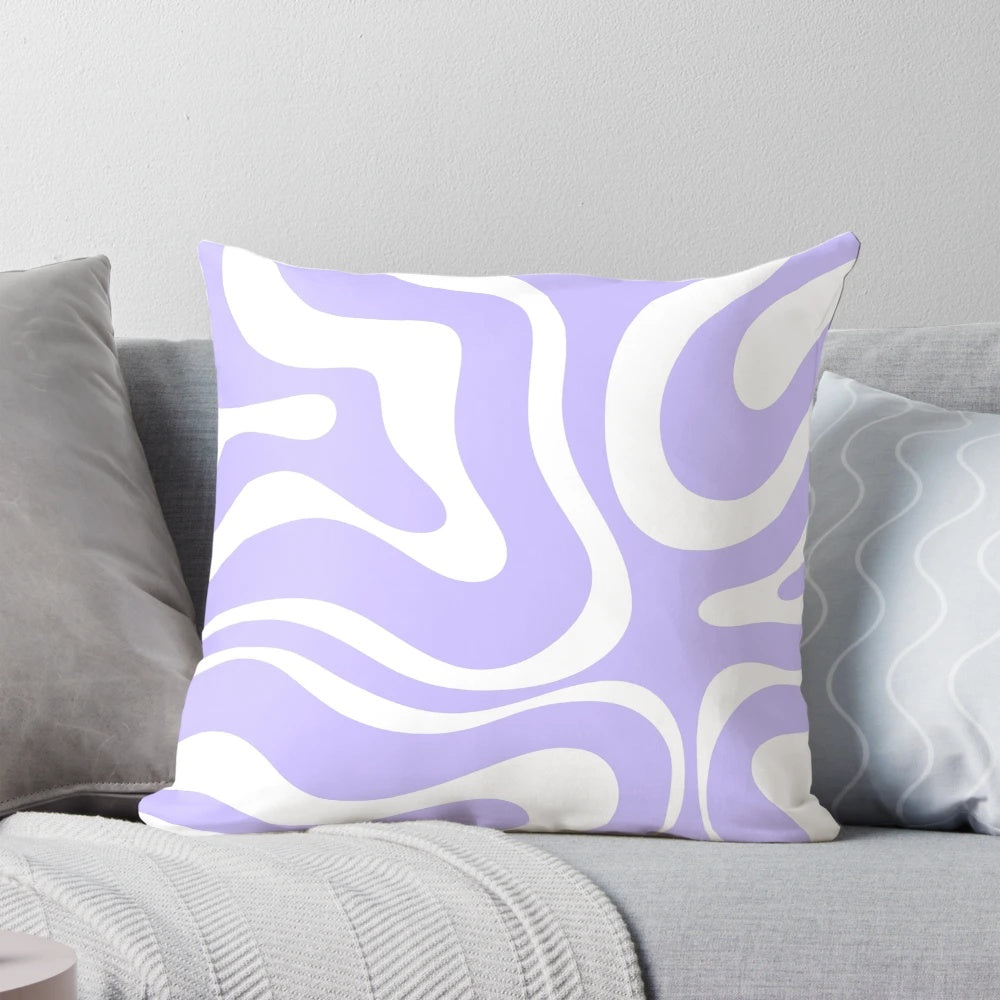 Retro modern abstract pattern square pillow in light purple and white
