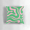 Vibrant retro modern abstract pattern throw pillow in shades of spring green and pink