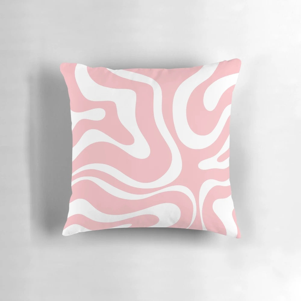 Retro modern abstract pattern pillow in pink and white