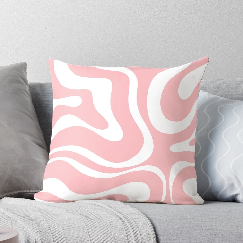 Retro modern abstract pattern pillow in pink and white