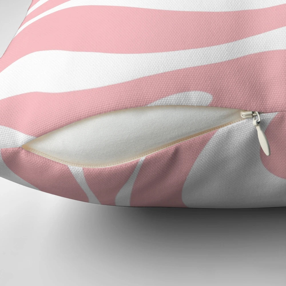 Retro modern abstract pattern pillow in pink and white